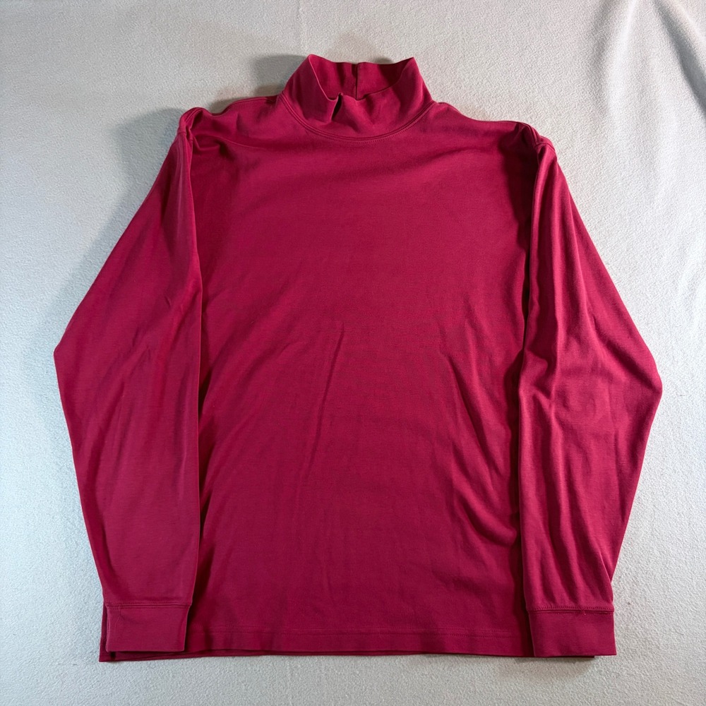 LL BEAN Shirt Mens XL Carefree Unshrinkable Mock Neck Long Sleeve Red USA VTG